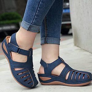 Comfort Bohemian Close-Toe Walking Flat Wedge Hook and Loop Athletic Sandals